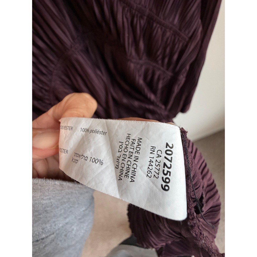Women's Plum Pleated V Neck Mini Dress Dark Romantic Boho Ethereal - Picture 10 of 12